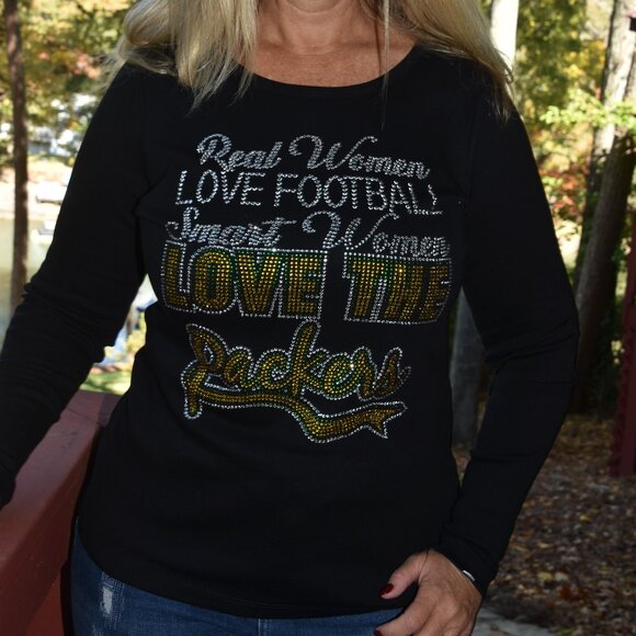 Packers   Real Women Love Football rhinestone bling long sleeve shirt XS S… - Picture 5 of 8